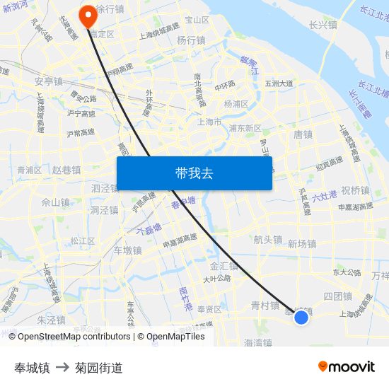 奉城镇 to 菊园街道 map