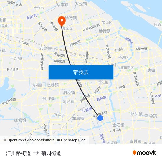 江川路街道 to 菊园街道 map