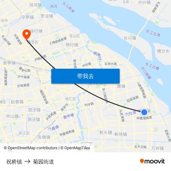 祝桥镇 to 菊园街道 map