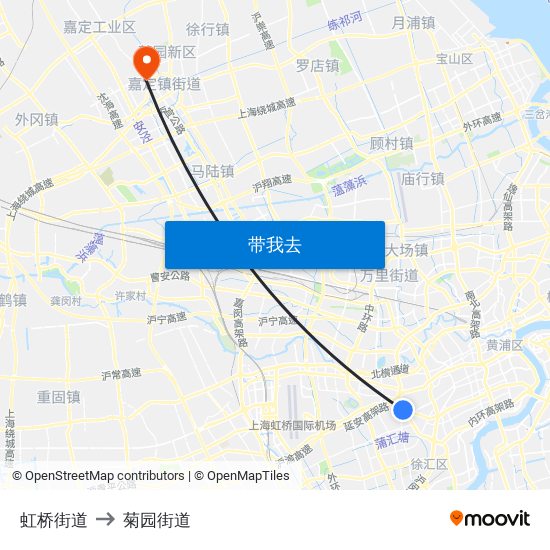 虹桥街道 to 菊园街道 map