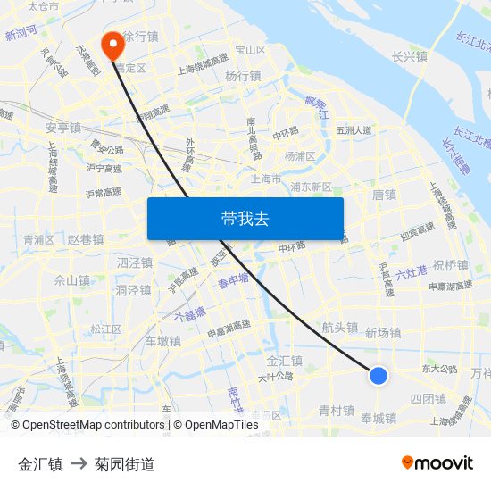 金汇镇 to 菊园街道 map