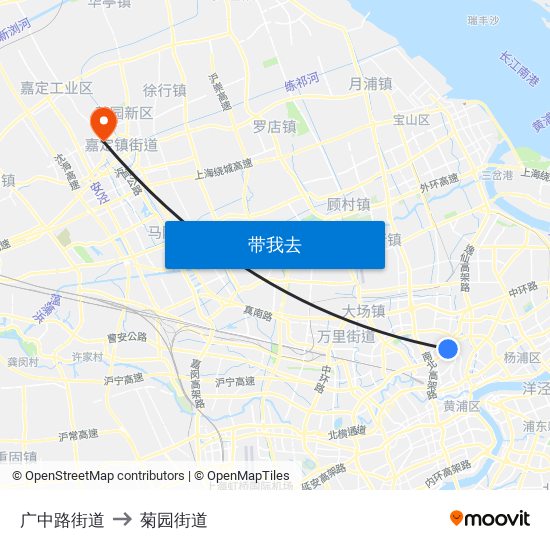 广中路街道 to 菊园街道 map