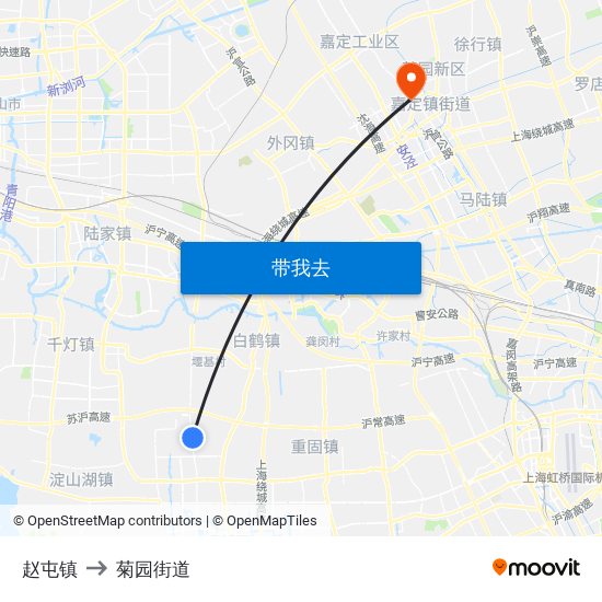 赵屯镇 to 菊园街道 map