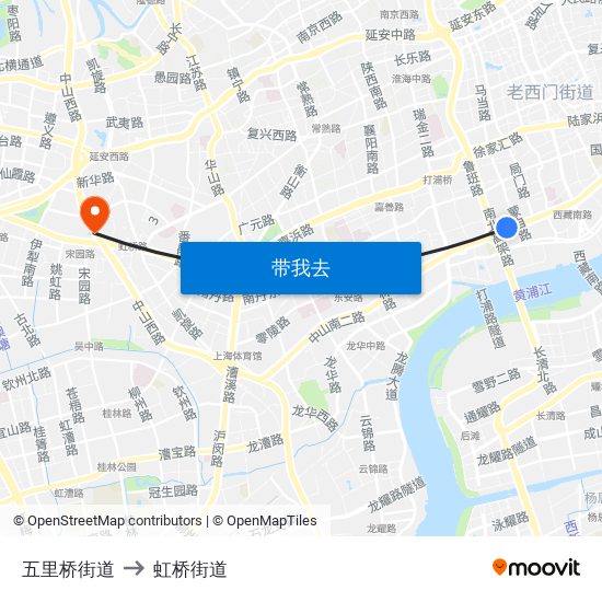 五里桥街道 to 虹桥街道 map