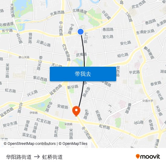 华阳路街道 to 虹桥街道 map