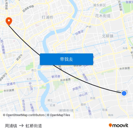 周浦镇 to 虹桥街道 map