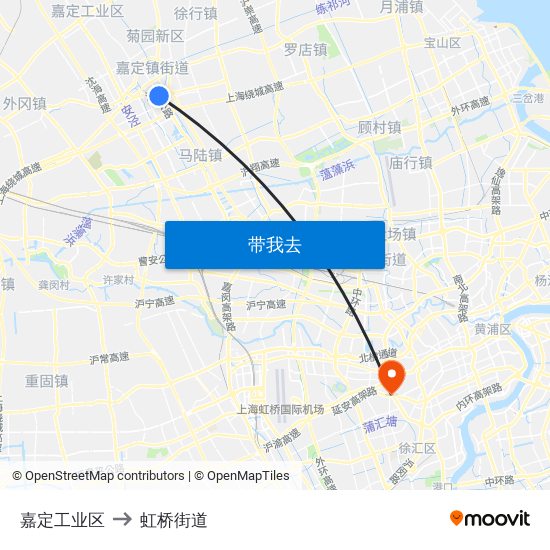 嘉定工业区 to 虹桥街道 map