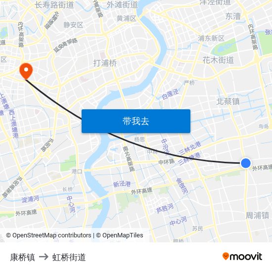 康桥镇 to 虹桥街道 map