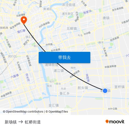 新场镇 to 虹桥街道 map