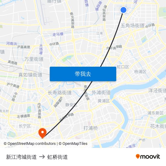 新江湾城街道 to 虹桥街道 map