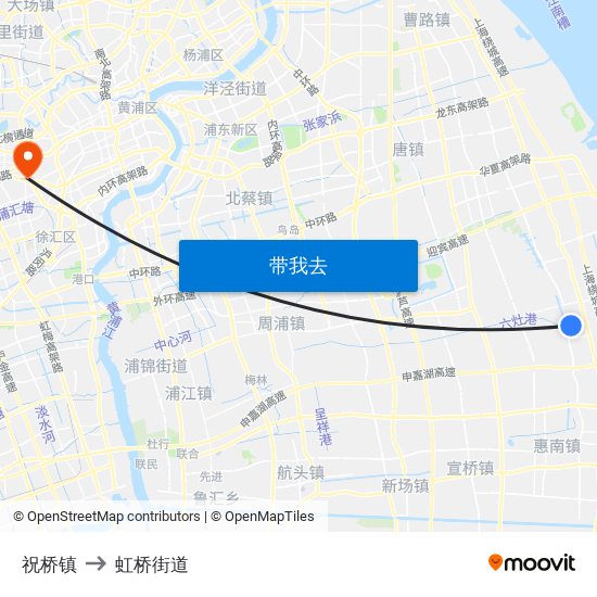 祝桥镇 to 虹桥街道 map