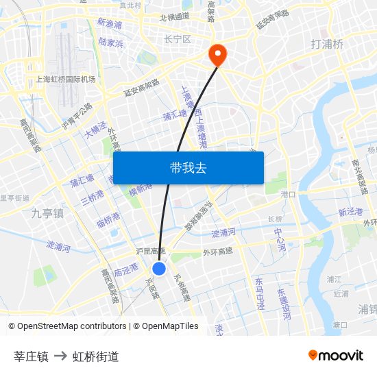 莘庄镇 to 虹桥街道 map