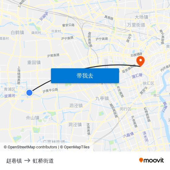 赵巷镇 to 虹桥街道 map