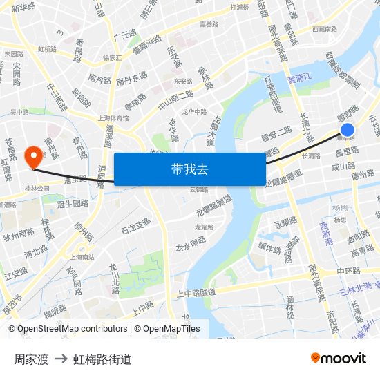 周家渡 to 虹梅路街道 map