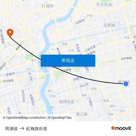 周浦镇 to 虹梅路街道 map