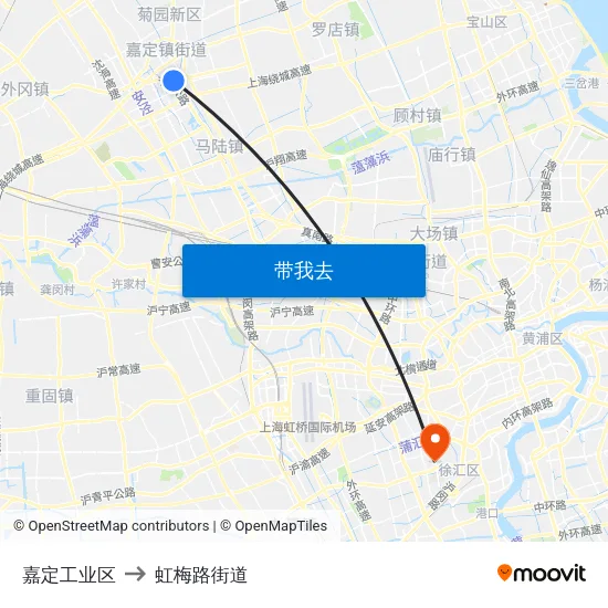 嘉定工业区 to 虹梅路街道 map