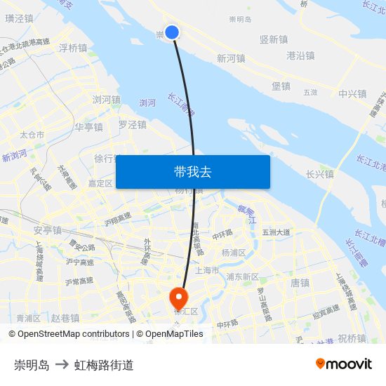 崇明岛 to 虹梅路街道 map