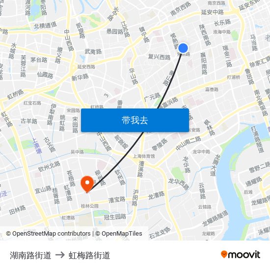 湖南路街道 to 虹梅路街道 map