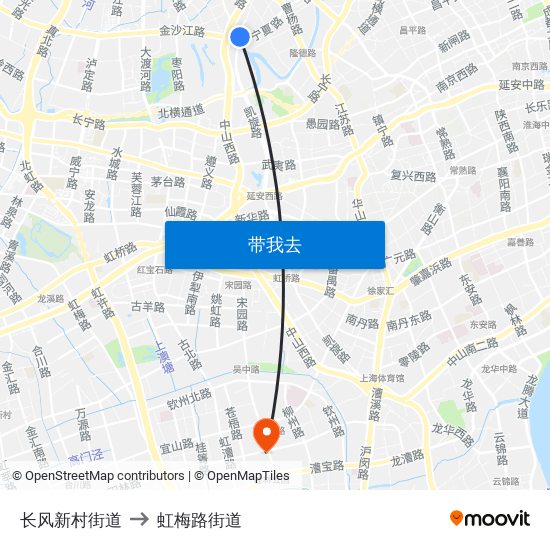 长风新村街道 to 虹梅路街道 map