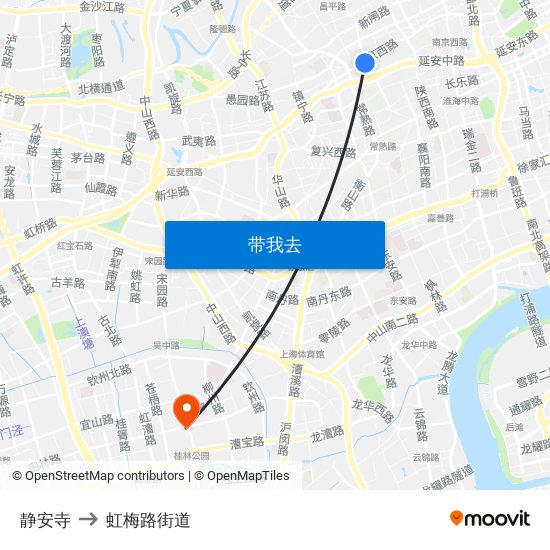 静安寺 to 虹梅路街道 map