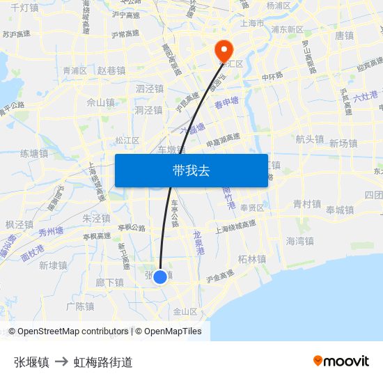 张堰镇 to 虹梅路街道 map