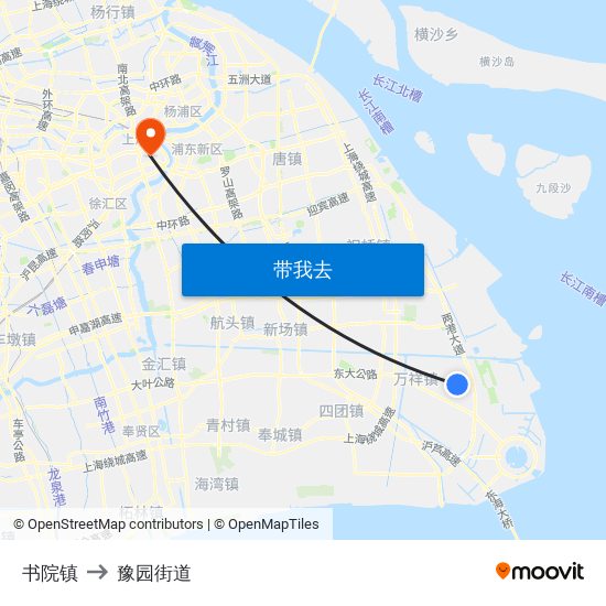 书院镇 to 豫园街道 map