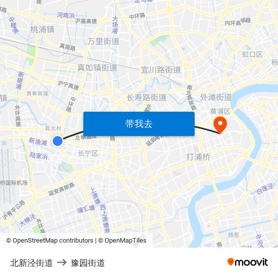 北新泾街道 to 豫园街道 map