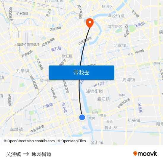 吴泾镇 to 豫园街道 map