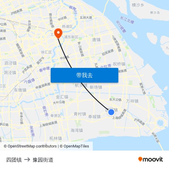 四团镇 to 豫园街道 map