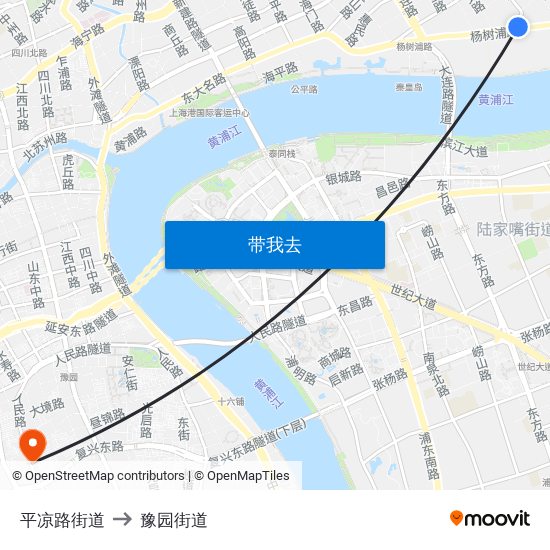 平凉路街道 to 豫园街道 map