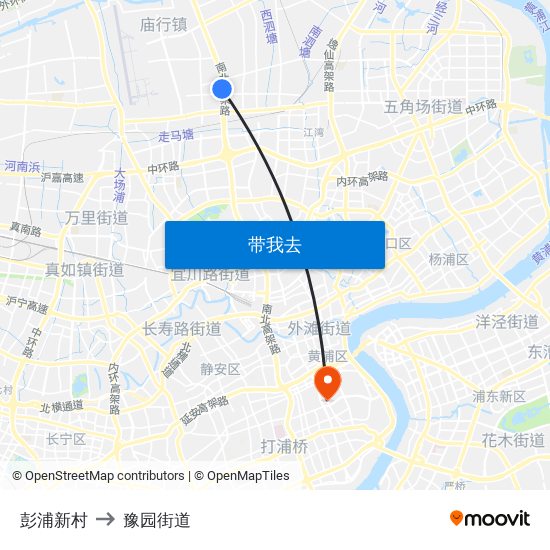 彭浦新村 to 豫园街道 map