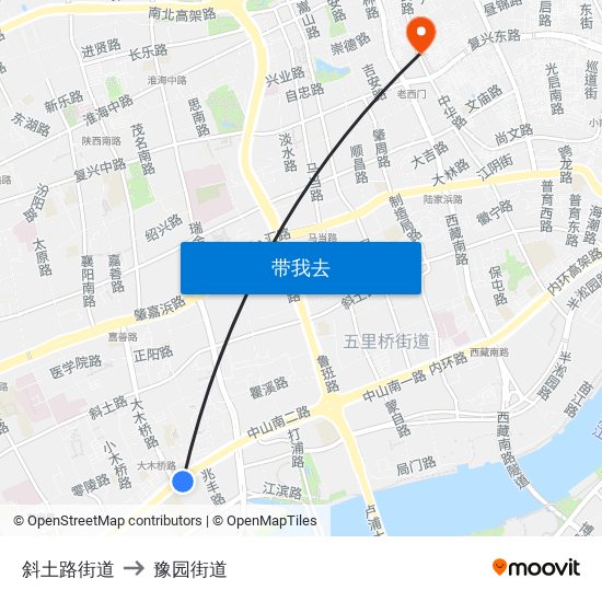 斜土路街道 to 豫园街道 map