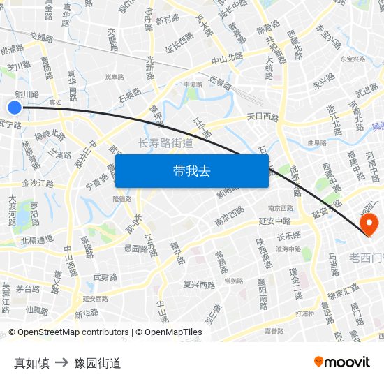 真如镇 to 豫园街道 map