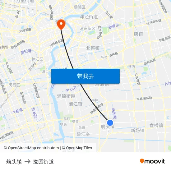 航头镇 to 豫园街道 map