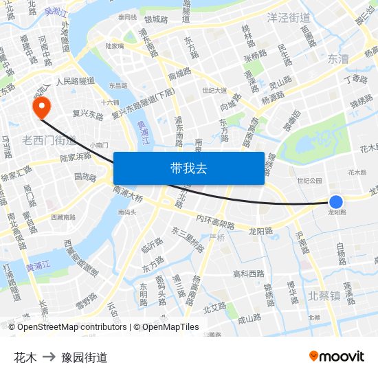 花木 to 豫园街道 map