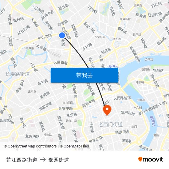 芷江西路街道 to 豫园街道 map