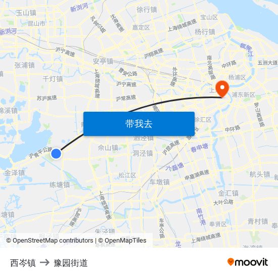 西岑镇 to 豫园街道 map