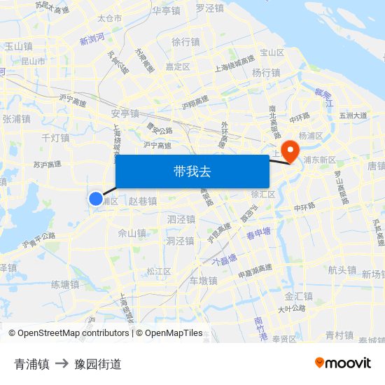 青浦镇 to 豫园街道 map