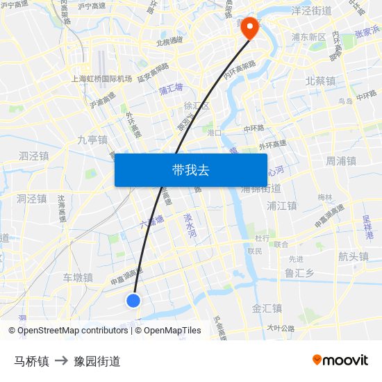 马桥镇 to 豫园街道 map