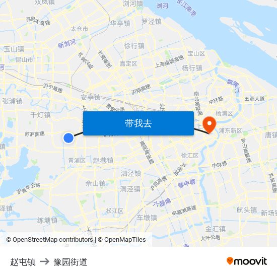 赵屯镇 to 豫园街道 map