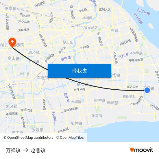 万祥镇 to 赵巷镇 map