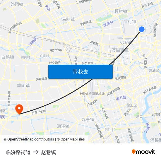 临汾路街道 to 赵巷镇 map