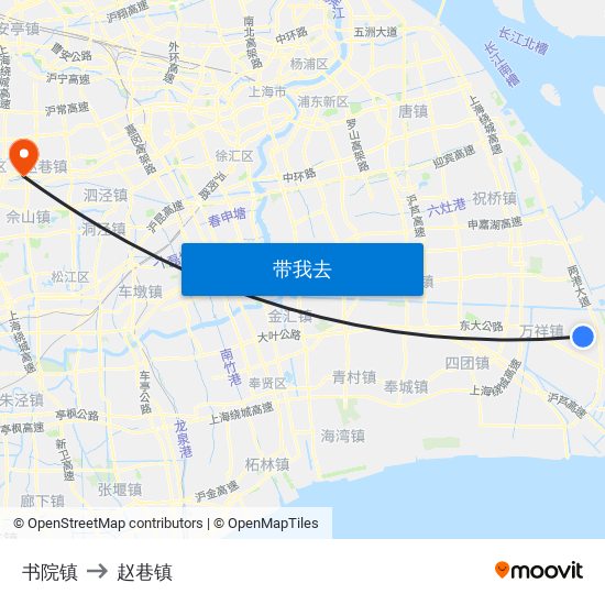 书院镇 to 赵巷镇 map