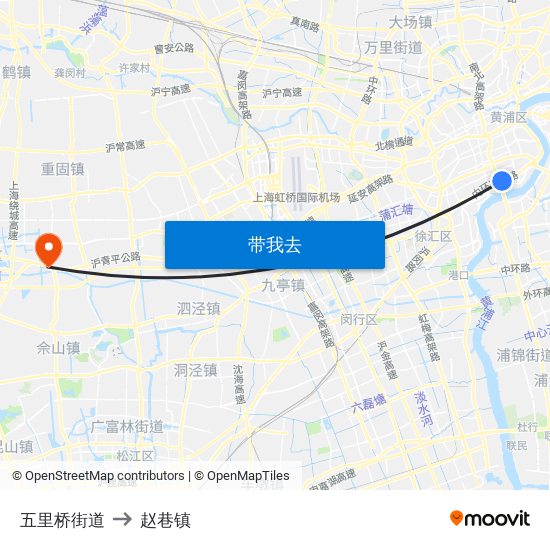 五里桥街道 to 赵巷镇 map