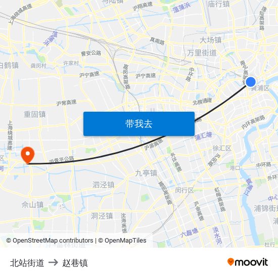 北站街道 to 赵巷镇 map