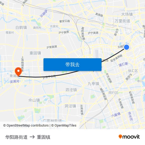 华阳路街道 to 重固镇 map