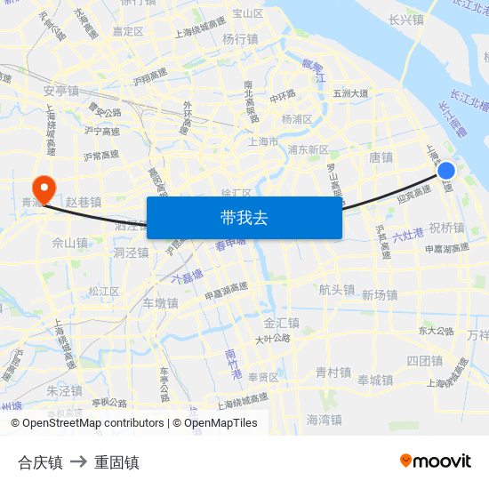 合庆镇 to 重固镇 map