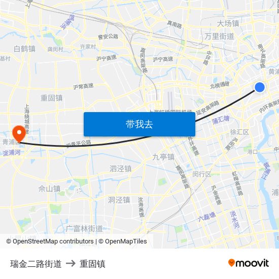 瑞金二路街道 to 重固镇 map