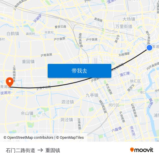 石门二路街道 to 重固镇 map