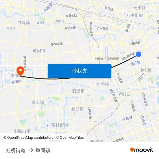 虹桥街道 to 重固镇 map